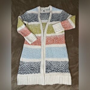 Universal Thread Women’s Cardigan Small Multicolor Striped Open Front Long Knit